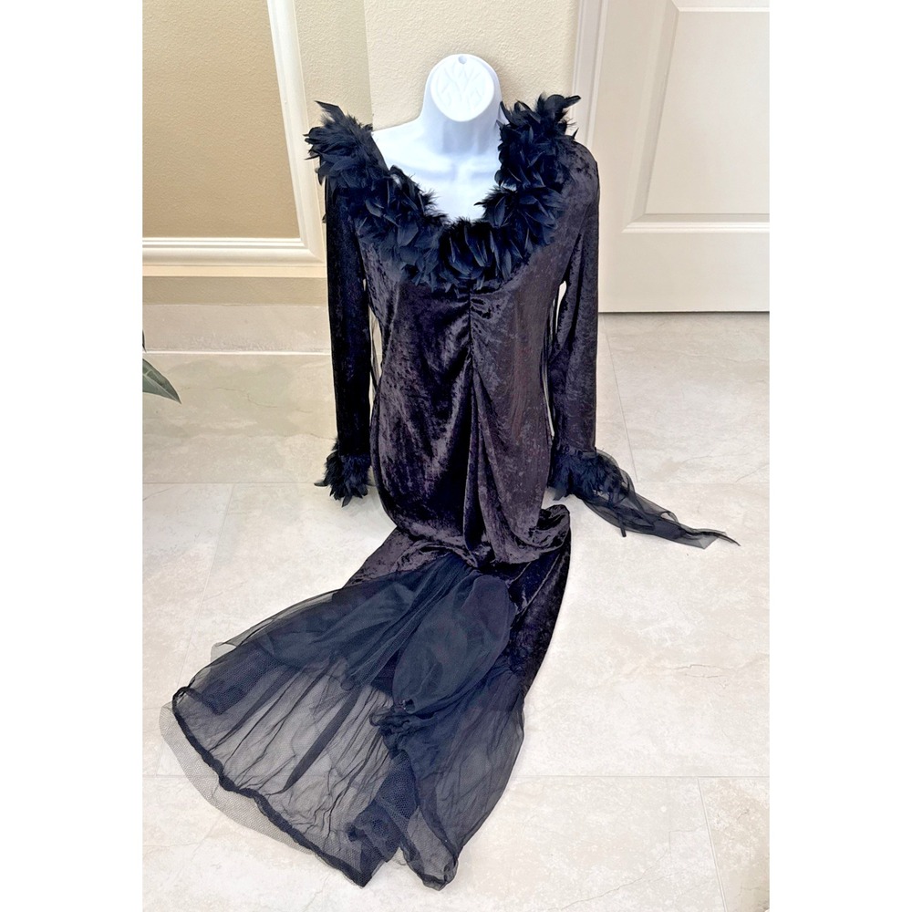 Mask a Rage Disguise Inc Size S Black Velour Feathers Witch Costume Fairy Goth